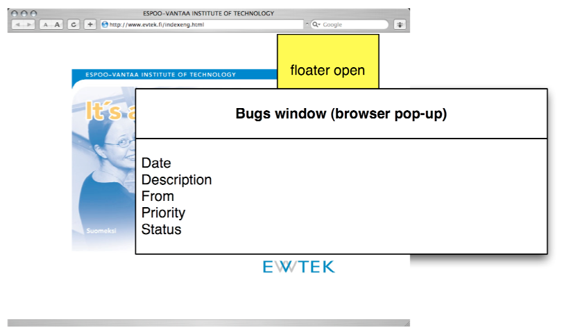 Floater interface mockup (view bugs)